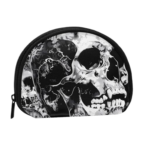 Münzgeldbörse, Motiv: menschlicher Totenkopf, Muschelform, Mini-Kleingeldtasche, für Männer und Frauen, Schwarz und Weiß von VGFJHNDF