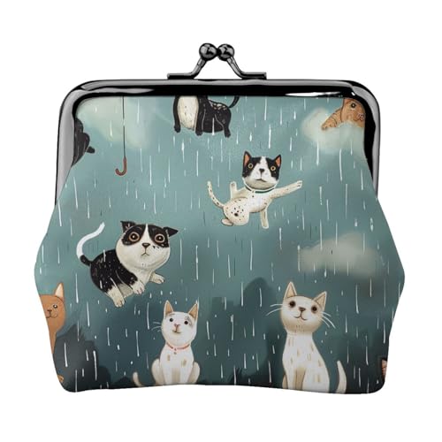Münzgeldbörse mit Aufdruck "Cats & Dogs In The Rain" – Leder-Mini-Geldbörse für Männer und Frauen von VGFJHNDF