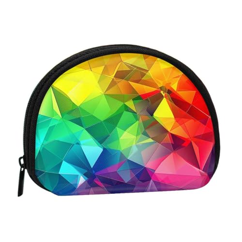 Münzgeldbörse mit Regenbogen-geometrischem Druck, Muschelform, Mini-Kleingeldtasche für Männer und Frauen von VGFJHNDF