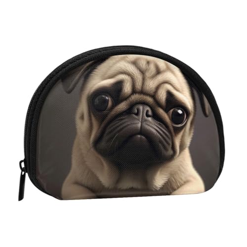 Münzgeldbörse mit hübschem Mops-Motiv, Muschelform, Mini-Kleingeldtasche für Männer und Frauen von VGFJHNDF