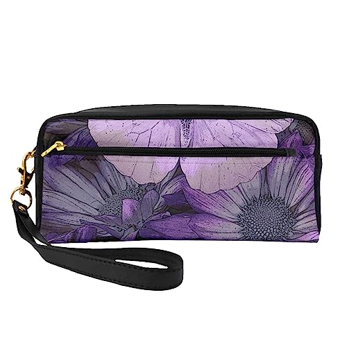 Never Give Up Reise-Make-up-Tasche mit Griffschlaufe – weiches und vielseitiges PU-Leder, tragbare Kosmetiktasche für Damen und Mädchen, Geschenk, violettfarbener schmetterling, Einheitsgröße von VGFJHNDF