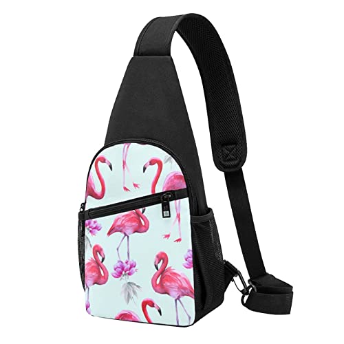 Niedliche Kuh-Schultertasche, Crossbody-Rucksack, Brusttasche für Männer und Frauen, verstellbare linke und rechte Schulter, Wandern, lässiger Tagesrucksack, Pink Flamingos, Einheitsgröße von VGFJHNDF