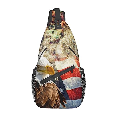 Niedliche Palmenblätter Sling Bag Reise Crossbody Rucksack Brusttasche für Männer Frauen, verstellbare linke und rechte Schultern, Wandern, Casual Daypack, Amerikanische Flagge Adler Feuerwerk, Einheitsgröße von VGFJHNDF