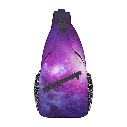 Niedliche Palmenblätter Sling Bag Reise Crossbody Rucksack Brusttasche für Männer Frauen, verstellbare linke und rechte Schultern, Wandern, Casual Daypack, Purple & Blue Galaxy, Einheitsgröße von VGFJHNDF