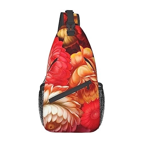 Niedliche Palmenblätter Sling Bag Reise Crossbody Rucksack Brusttasche für Männer Frauen, verstellbare linke und rechte Schultern, Wandern, Casual Daypack, Rote schöne Blume, Einheitsgröße von VGFJHNDF