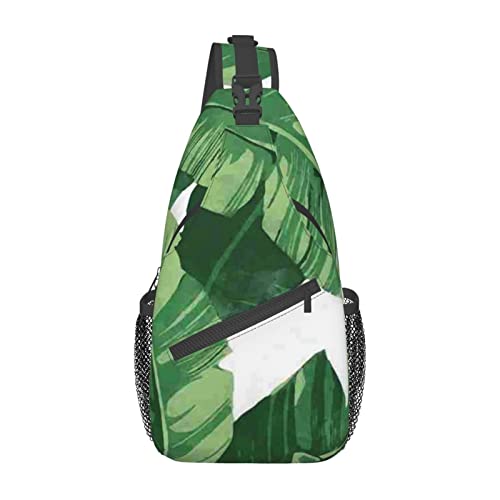 Niedliche Palmenblätter Sling Bag Reise Crossbody Rucksack Brusttasche für Männer Frauen, verstellbare linke und rechte Schultern, Wandern, Casual Daypack, Süße grüne Palmenblätter., Einheitsgröße von VGFJHNDF