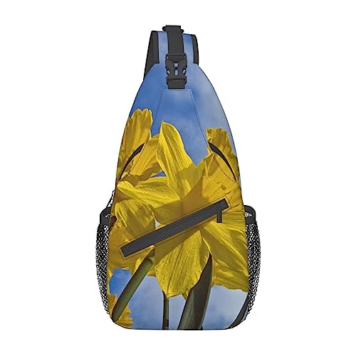 Niedliche Pinguin-Schultertasche, Reise-Umhängetasche, Brusttasche, Brusttasche, für Männer und Frauen, verstellbare linke und rechte Schultern, Wandern, lässiger Tagesrucksack, Gelbe Narzisse, Einheitsgröße von VGFJHNDF