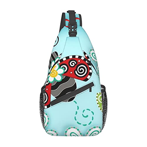 Niedliche Pinguin-Schultertasche, Reise-Umhängetasche, Brusttasche, Brusttasche, für Männer und Frauen, verstellbare linke und rechte Schultern, Wandern, lässiger Tagesrucksack, Marienkäfer Blume, Einheitsgröße von VGFJHNDF