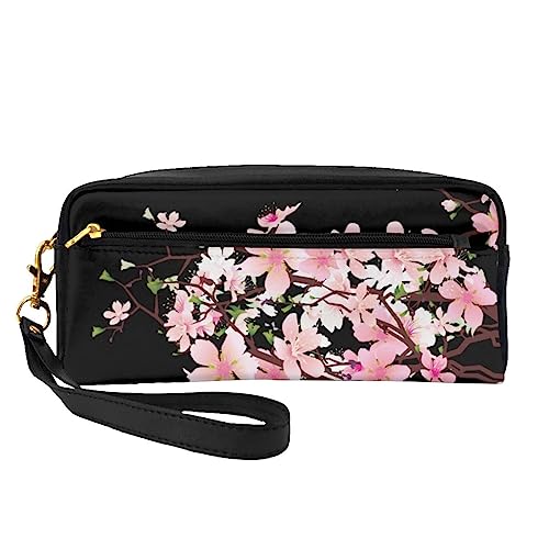 Niedliche Reh-Reise-Make-up-Tasche mit Griffschlaufe – weiches und vielseitiges PU-Leder, tragbare Kosmetiktasche für Damen und Mädchen, Geschenk, Verführerische Kirschblüten, Einheitsgröße von VGFJHNDF