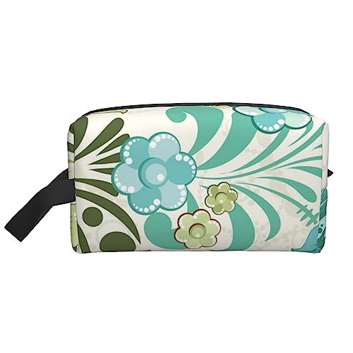 Niedliche Vogel-Reise-Make-up-Tasche mit Griffschlaufe – große Kapazität, tragbar, Kosmetik-Organizer-Tasche für Damen und Mädchen, Geschenke, Grün/Blumen, Einheitsgröße von VGFJHNDF