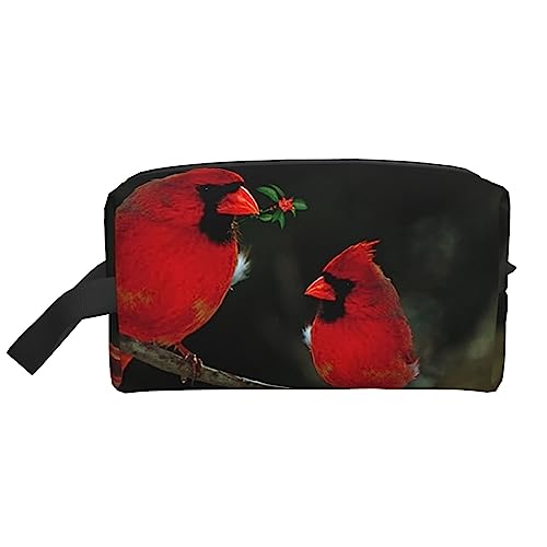 Niedliche Vogel-Reise-Make-up-Tasche mit Griffschlaufe – große Kapazität, tragbar, Kosmetik-Organizer-Tasche für Damen und Mädchen, Geschenke, Red Birds Fauna Wild, Einheitsgröße von VGFJHNDF