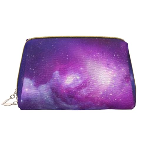 Niedliche grüne Palmblätter bedruckte Leder Make-up Tasche für Frauen Mädchen - Tragbare Reise Kosmetik Organizer Kulturbeutel, Purple & Blue Galaxy, Einheitsgröße von VGFJHNDF