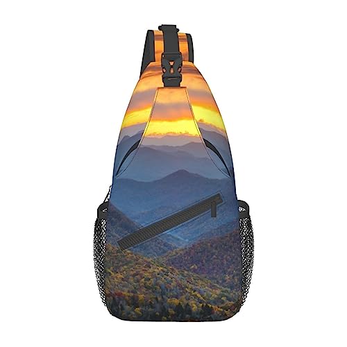 Oodles of Poodles Sling Bag Travel Crossbody Backpack Chest Pack for Men Women, Adjustable Left and Right Shoulders Hiking Casual Daypack, Blue Ridge Parkway Mountains, Einheitsgröße von VGFJHNDF