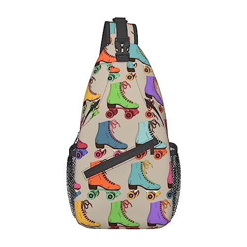 Oodles of Poodles Sling Bag Travel Crossbody Backpack Chest Pack for Men Women, Adjustable Left and Right Shoulders Hiking Casual Daypack, Retro Bunte Rollschuhe, Einheitsgröße von VGFJHNDF