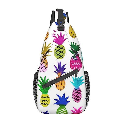 Palm Tree Over Blue Sea Ocean Seascape Sling Bag Travel Crossbody Backpack Chest Pack for Men Women, Adjustable Left and Right Shoulders Hiking Casual Daypack, Rainbow Ananas, Einheitsgröße von VGFJHNDF