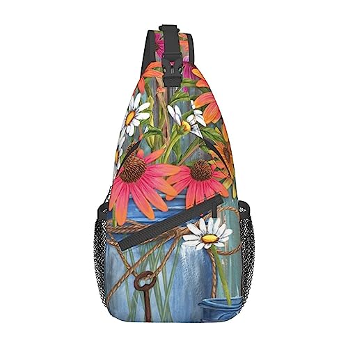 Peacock Sling Bag Travel Crossbody Backpack Chest Pack for Men Women, Adjustable Left and Right Shoulders Hiking Casual Daypack, Bauernhof Frische Blumen Frühling, Einheitsgröße von VGFJHNDF