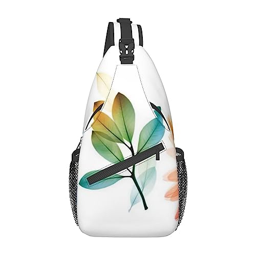 Peacock Sling Bag Travel Crossbody Backpack Chest Pack for Men Women, Adjustable Left and Right Shoulders Hiking Casual Daypack, Blume Blätter Farbe, Einheitsgröße von VGFJHNDF