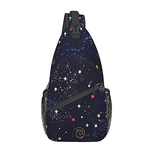 Peacock Sling Bag Travel Crossbody Backpack Chest Pack for Men Women, Adjustable Left and Right Shoulders Hiking Casual Daypack, Sternbild Star Cluster Galaxien, Einheitsgröße von VGFJHNDF