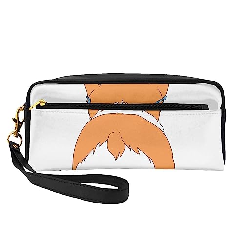 Pflaumenblüten-Reise-Make-up-Tasche mit Griffschlaufe – weiches und vielseitiges PU-Leder, tragbare Kosmetiktasche für Damen und Mädchen, Geschenke, Funny Corgi Butt Brown, Einheitsgröße von VGFJHNDF