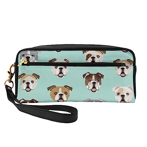 Pflaumenblüten-Reise-Make-up-Tasche mit Griffschlaufe – weiches und vielseitiges PU-Leder, tragbare Kosmetiktasche für Damen und Mädchen, Geschenke, Lustiger englischer Hund, Einheitsgröße von VGFJHNDF