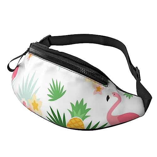 Pinguin-Schildkröten-Sport-Hüfttasche mit Reißverschluss und Kopfhörerloch, Laufgürteltasche mit verstellbarem Gürtel für Männer und Frauen, Flamingos und Ananas, Einheitsgröße von VGFJHNDF