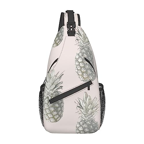 Pink Flamingo Bird Sling Bag Travel Crossbody Backpack Chest Pack for Men Women, Adjustable Left and Right Shoulders Hiking Casual Daypack, Schöne Ananas, Einheitsgröße von VGFJHNDF