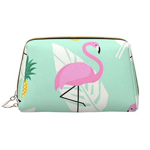 VGFJHNDF Pink Flower Show Steer Kühe Rinder Bedruckte Leder Make-up Tasche für Frauen Mädchen - Tragbare Reise Kosmetik Organizer Kulturbeutel, Pinke Flamingo Ananas, Einheitsgröße von VGFJHNDF