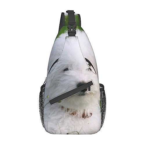 Pink Peony Sling Bag Travel Crossbody Backpack Chest Pack for Men Women, Adjustable Left and Right Shoulders Hiking Casual Daypack, Bichon auf dem Gras, Einheitsgröße von VGFJHNDF