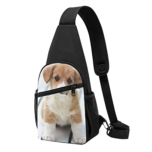 Pumpkin Halloween Sling Bag Crossbody Rucksack Brustrucksack für Männer Frauen, verstellbare linke und rechte Schulter Wandern Casual Tagesrucksack, Süßer Welpen-Hund, Einheitsgröße von VGFJHNDF