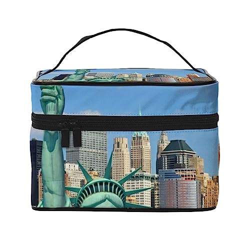 Reise-Make-up-Tasche für Mädchen, Fahrrad, Schmetterling, eleganter und geräumiger Kosmetik-Organizer für unterwegs, Freiheitsstatue in Nyc, Einheitsgröße von VGFJHNDF