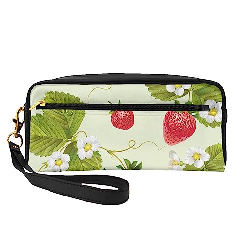 Reise-Make-up-Tasche im Hawaii-Stil, bunte Blumen, mit Tragegriff, weiches und vielseitiges PU-Leder, tragbare Kosmetiktasche für Damen und Mädchen, Schöne Erdbeere, Einheitsgröße von VGFJHNDF