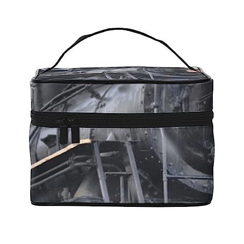 Reise-Make-up-Tasche mit Eiffelturm Paris Straße, roter Regenschirm, eleganter und geräumiger Kosmetik-Organizer für unterwegs, Dampflok Wolken, Einheitsgröße von VGFJHNDF