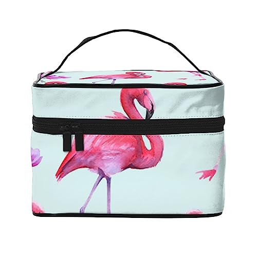 Reise-Make-up-Tasche mit Eiffelturm Paris Straße, roter Regenschirm, eleganter und geräumiger Kosmetik-Organizer für unterwegs, Pink Flamingos, Einheitsgröße von VGFJHNDF