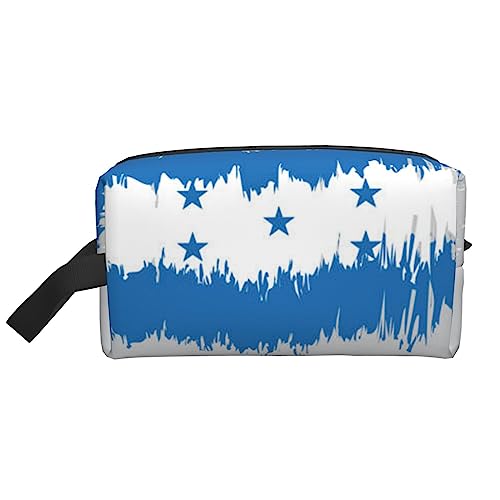 Reise-Make-up-Tasche mit Griff und Tragegurt, Blumenmuster, rustikales Holz, große Kapazität, tragbar, Kosmetiktasche für Damen und Mädchen, Geschenke, Blau Honduras Flagge, Einheitsgröße von VGFJHNDF