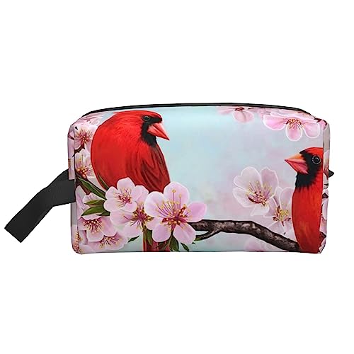 Reise-Make-up-Tasche mit Griffschlaufe – große Kapazität, tragbar, tragbar, Kosmetiktasche für Damen und Mädchen, Geschenke, Red Birds Branch Blossom, Einheitsgröße von VGFJHNDF