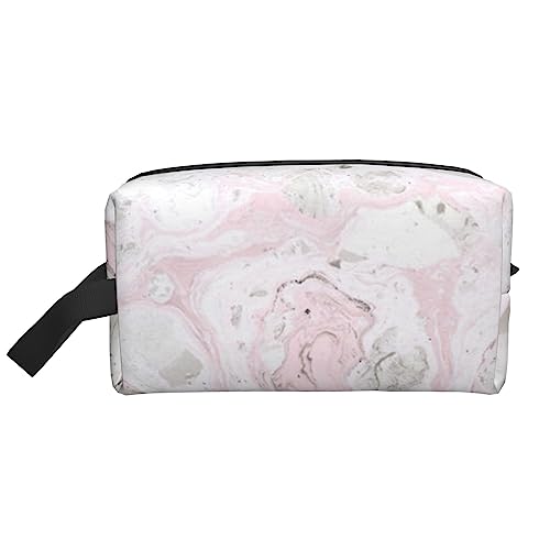 Reise-Make-up-Tasche mit Griffschlaufe – große Kapazität, tragbar, tragbar, Kosmetiktasche für Damen und Mädchen, Geschenke, Rosa abstrakte Tinte marmoriert grau künstlerisch, Einheitsgröße von VGFJHNDF