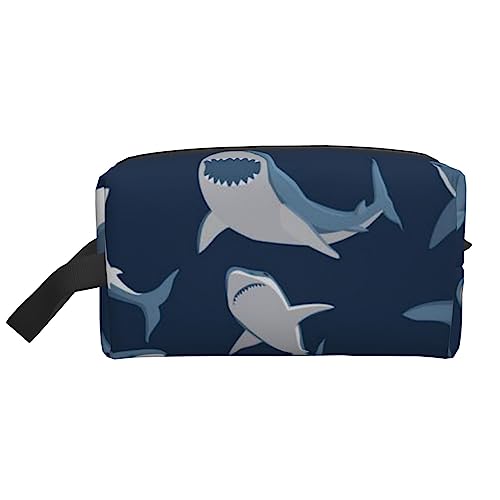 Reise-Make-up-Tasche mit Griffschlaufe und goldfarbenen Punkten – große Kapazität, tragbar, Kosmetiktasche für Damen und Mädchen, Geschenke, Blau Cartoon Fisch, Einheitsgröße von VGFJHNDF