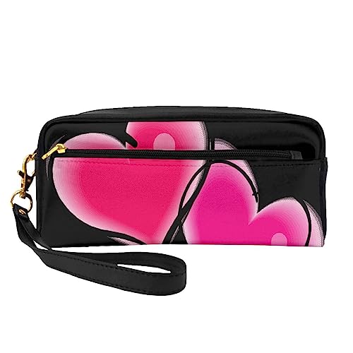 Reise-Make-up-Tasche mit Griffschlaufe – weiches und vielseitiges PU-Leder, tragbare Kosmetiktasche für Damen und Mädchen, Gelb, red heart, Einheitsgröße von VGFJHNDF