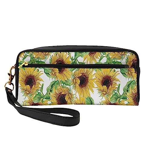 Reise-Make-up-Tasche mit Griffschlaufe – weiches und vielseitiges PU-Leder, tragbare Kosmetiktasche für Damen und Mädchen, sonnenblume, Einheitsgröße von VGFJHNDF