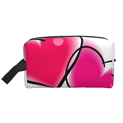 Reise-Make-up-Tasche mit Handschlaufe – große Kapazität, tragbar, Kosmetiktasche für Damen und Mädchen, Geschenk, red heart, Einheitsgröße von VGFJHNDF