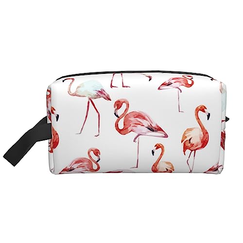 Reise-Make-up-Tasche mit Handschlaufe mit Palmenblättern, große Kapazität, tragbar, Kosmetiktasche für Damen und Mädchen, Geschenke, Flamingo, Einheitsgröße von VGFJHNDF