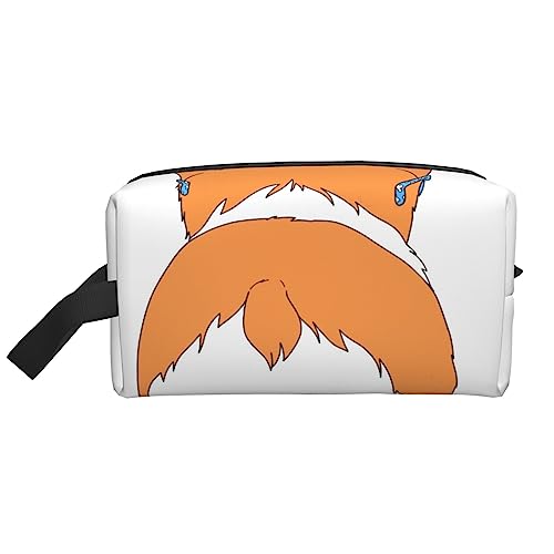 Reise-Make-up-Tasche mit Handschlaufe mit Palmenblättern, große Kapazität, tragbar, Kosmetiktasche für Damen und Mädchen, Geschenke, Funny Corgi Butt Brown, Einheitsgröße von VGFJHNDF