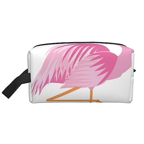 Reise-Make-up-Tasche mit Handschlaufe mit Palmenblättern, große Kapazität, tragbar, Kosmetiktasche für Damen und Mädchen, Geschenke, Rosa Flamingo Vogel, Einheitsgröße von VGFJHNDF