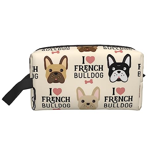 Reise-Make-up-Tasche mit Tragegriff, Leopardenmuster, große Kapazität, tragbar, Kosmetiktasche für Damen und Mädchen, Geschenke, I Love Französische Bulldogge, Einheitsgröße von VGFJHNDF