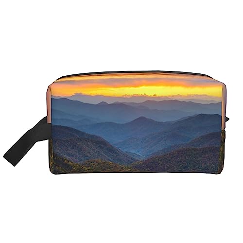 Reise-Make-up-Tasche mit Tragegriff, gestreift, große Kapazität, tragbar, Kosmetiktasche für Damen und Mädchen, Geschenk, Blue Ridge Parkway Mountains, Einheitsgröße von VGFJHNDF