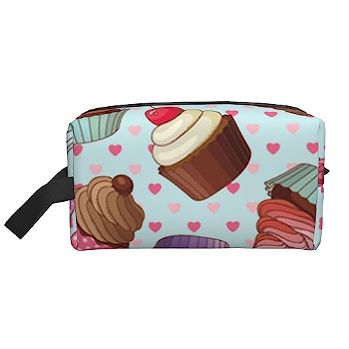 Reise-Make-up-Tasche mit Tragegriff, gestreift, große Kapazität, tragbar, Kosmetiktasche für Damen und Mädchen, Geschenk, Cupcake-Muster, Einheitsgröße von VGFJHNDF