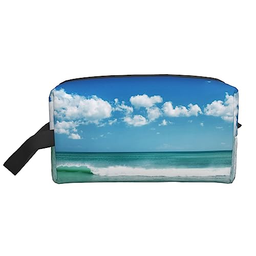 Reise-Make-up-Tasche mit Tragegriff, große Kapazität, tragbar, Kosmetiktasche für Damen und Mädchen, Beach White Clouds, Einheitsgröße von VGFJHNDF