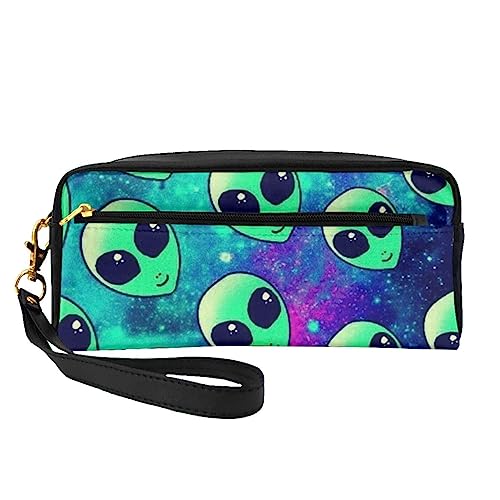 Reise-Make-up-Tasche mit Tragegriff, weiches und vielseitiges PU-Leder, tragbar, Kosmetiktasche für Damen und Mädchen, Camouflage-Grün, Green Alien, Einheitsgröße von VGFJHNDF