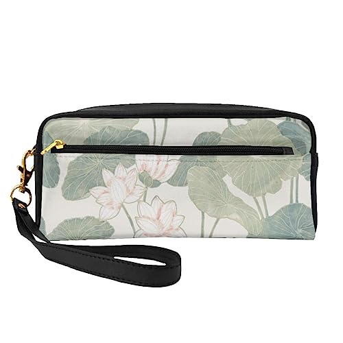 Reise-Make-up-Tasche mit Tragegriff, weiches und vielseitiges PU-Leder, tragbar, Kosmetiktasche für Damen und Mädchen, Geschenk, Black Lily Pads, Einheitsgröße von VGFJHNDF