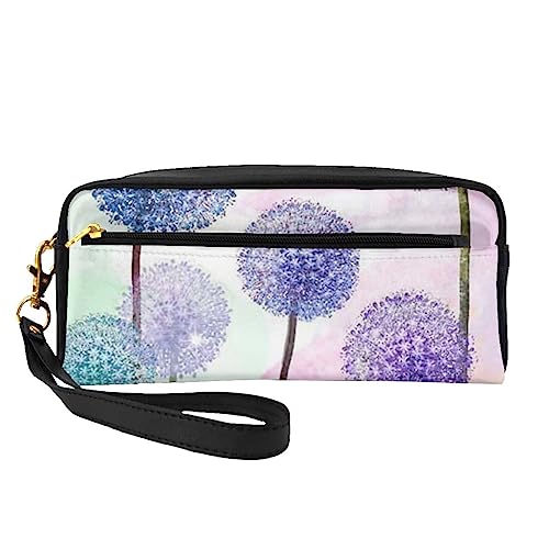 Reise-Make-up-Tasche mit Tragegriff, weiches und vielseitiges PU-Leder, tragbar, Kosmetiktasche für Damen und Mädchen, zwei Giraffen, die auf der Barren laufen, Bunte Blumen lila Schmetterling, von VGFJHNDF